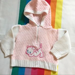 80s Pink and White Cat Sweater with Hood